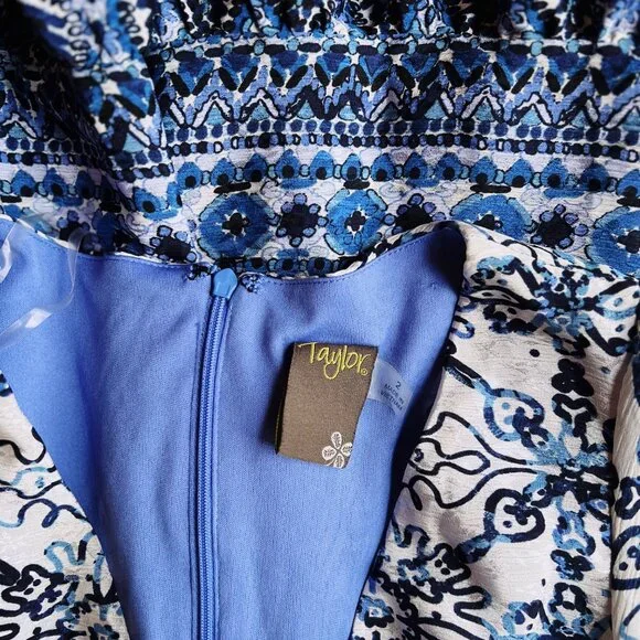 Taylor Blue & White Midi Dress | Flutter Sleeve | Coastal Chic | Size 2 - Picture 7 of 10